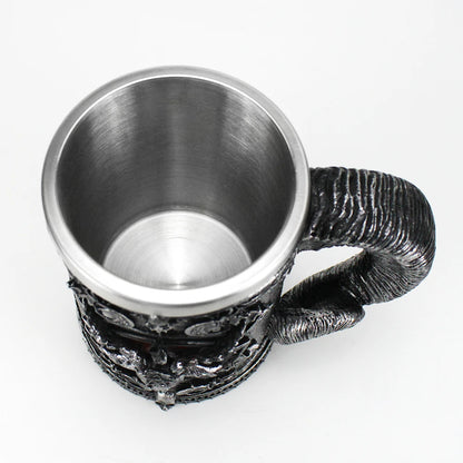 Baphomet Mug Tankard Stainless Steel Resin 3D Baphomet Pentagram Sabbatic Gothic Wicca Pagan Horn Beer Tankard Cup Mugs 600ml