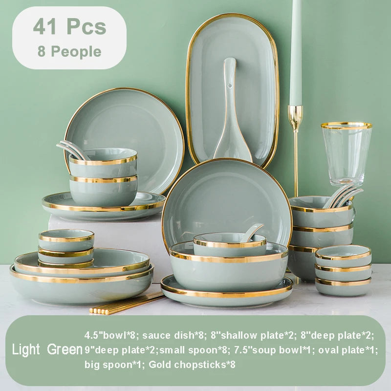Wholesale Luxury Plates Sets Dinnerware Set Modern Ceramic Set Dinnerware 41 PCS for 8 Person for Hotel Restaurant,home