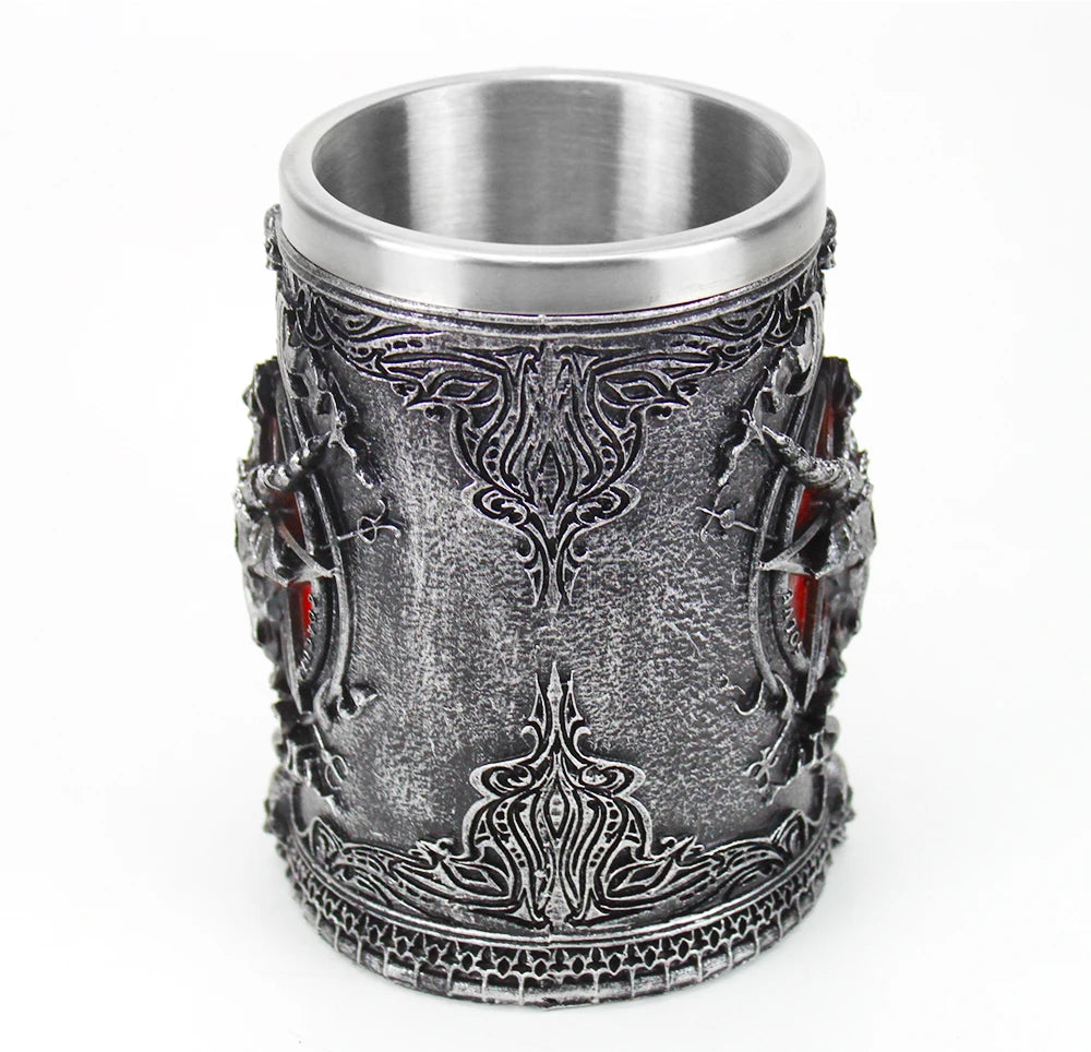 Baphomet Mug Tankard Stainless Steel Resin 3D Baphomet Pentagram Sabbatic Gothic Wicca Pagan Horn Beer Tankard Cup Mugs 600ml
