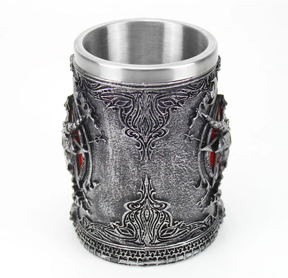 Baphomet Mug Tankard Stainless Steel Resin 3D Baphomet Pentagram Sabbatic Gothic Wicca Pagan Horn Beer Tankard Cup Mugs 600ml
