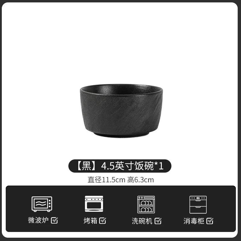 European-Style Minimalist Ceramic Tableware Set Black White Slate Series Includes Rice Bowls Plates Dishes-Available