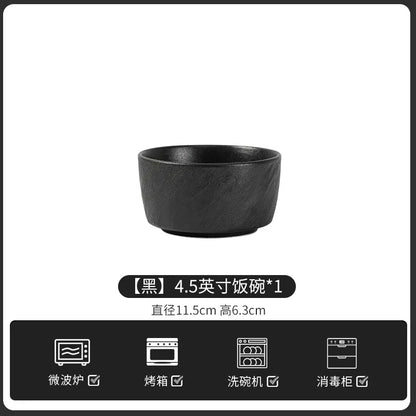 European-Style Minimalist Ceramic Tableware Set Black White Slate Series Includes Rice Bowls Plates Dishes-Available