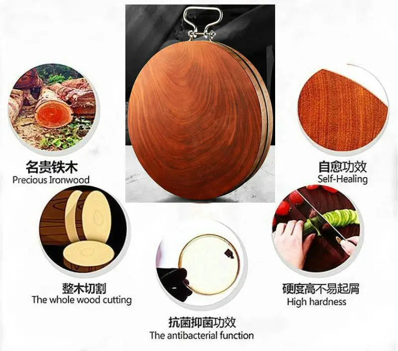 Solid Wood One Piece Ironwood Professional Cook Kitchen Chopping Board Chef Present No Paint Healthy Clam Wood Cutting Plate