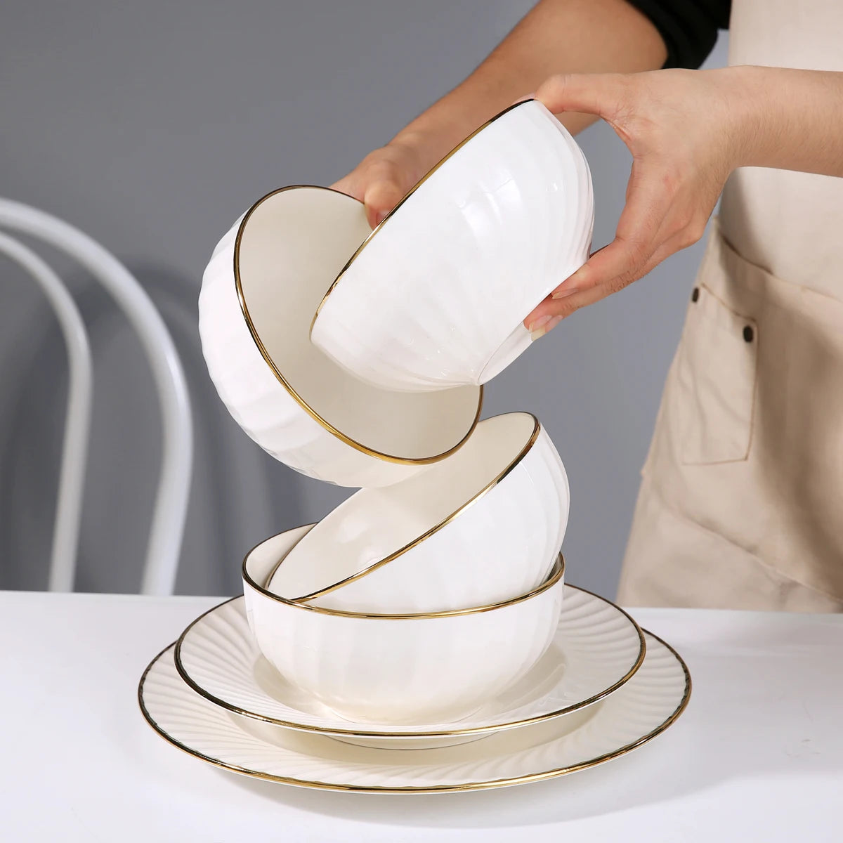 New Stereoscopic Relief Spiral Pattern Design Serving Bowl Restaurant Utensils Round Soup Salad Ceramic Bowl
