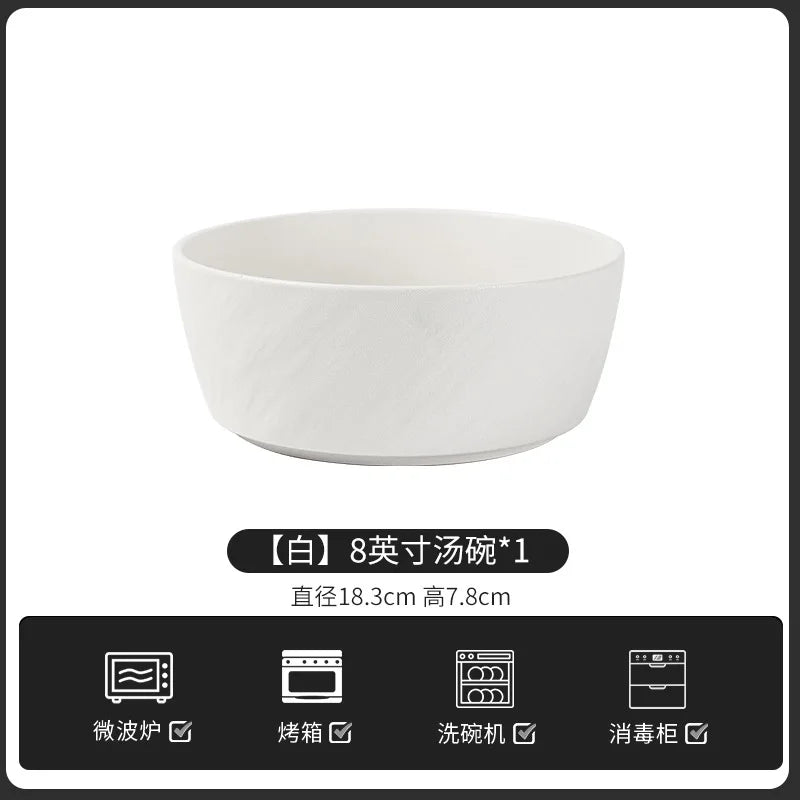 European-Style Minimalist Ceramic Tableware Set Black White Slate Series Includes Rice Bowls Plates Dishes-Available