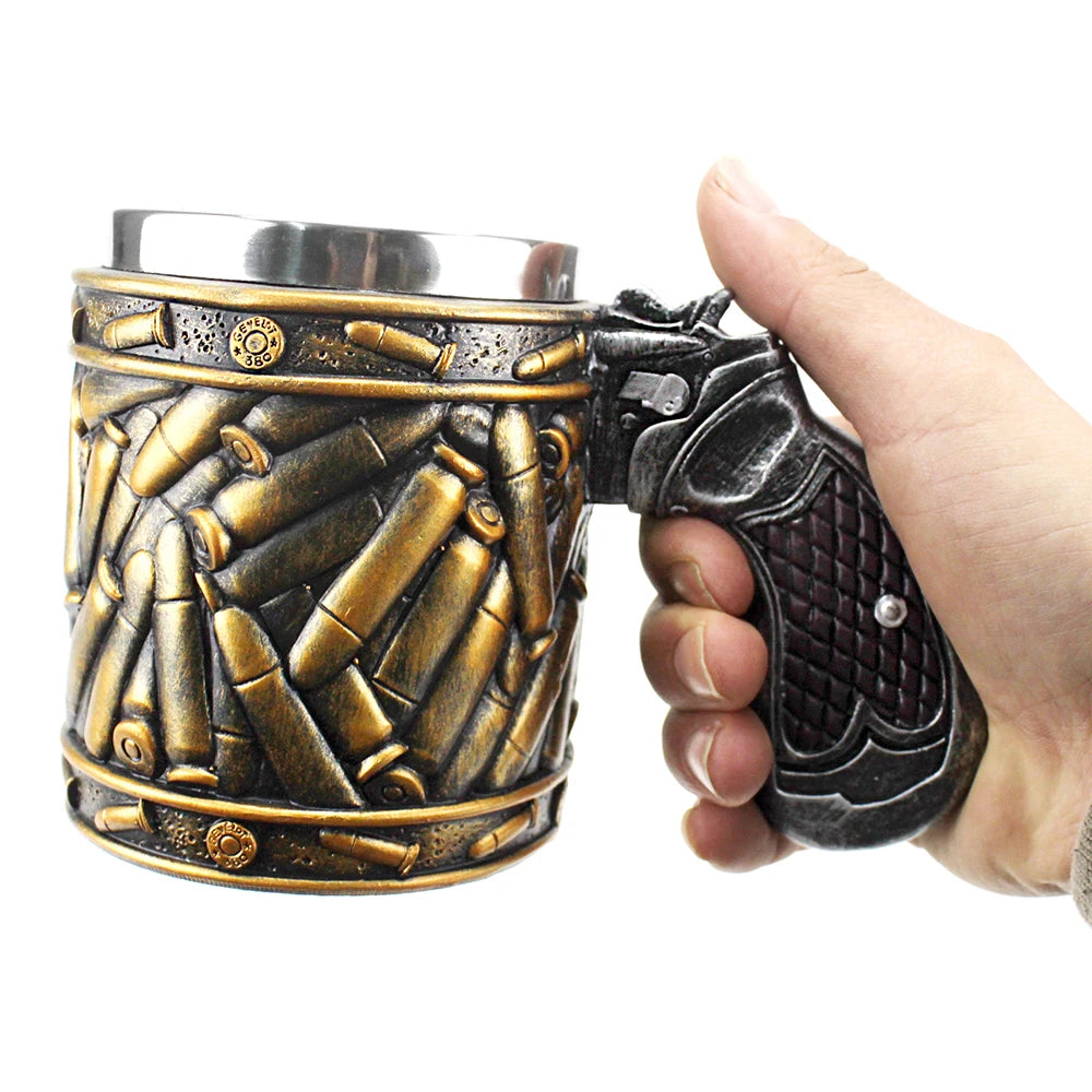 Gun Mugs Revolver Gun Pistol Tankard Mug With Ammo Bullet Round Shells Mugs Cup Birthday Christmas Halloween Gift 400ml