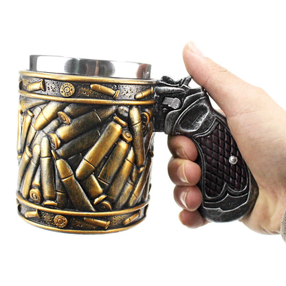 Gun Mugs Revolver Gun Pistol Tankard Mug With Ammo Bullet Round Shells Mugs Cup Birthday Christmas Halloween Gift 400ml