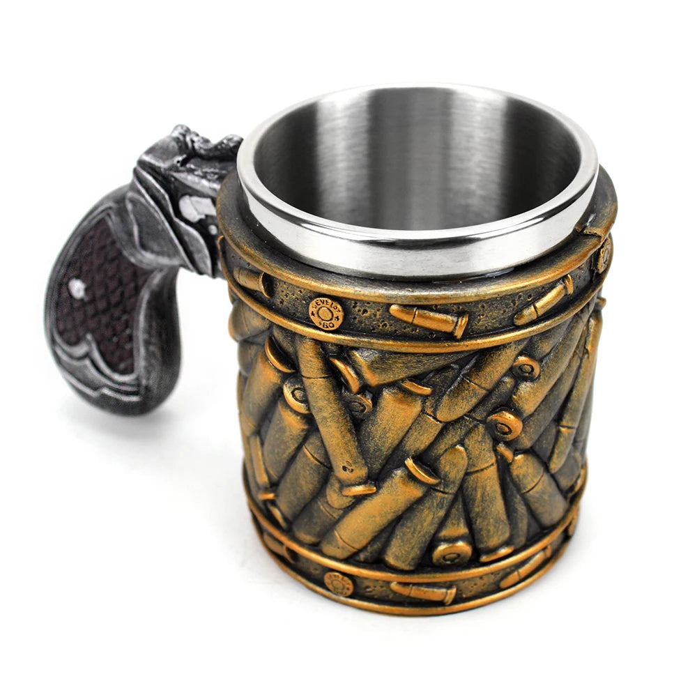 Gun Mugs Revolver Gun Pistol Tankard Mug With Ammo Bullet Round Shells Mugs Cup Birthday Christmas Halloween Gift 400ml