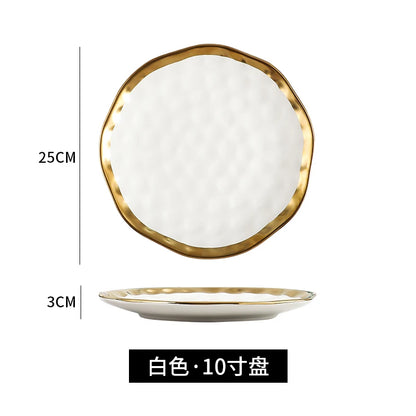 Factory Direct Wedding Gold Ceramic Plates Gold Rim Fashion Black White Gold Dinnerware Irregular Bowl Set