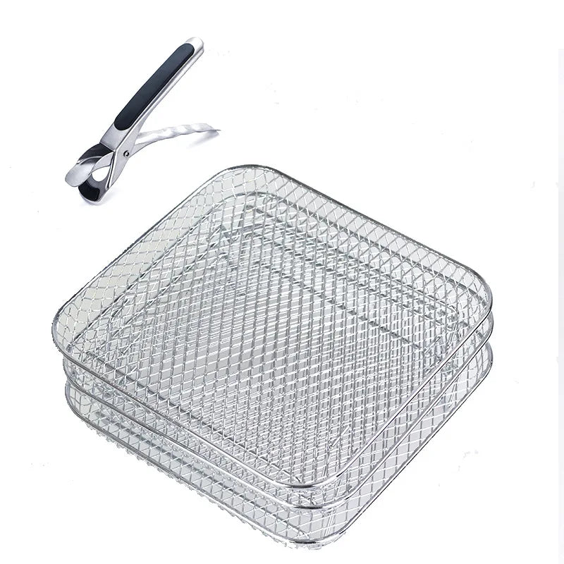 Stainless Steel Grill Basket Non-stick Mesh Basket Set Air Fryer Tray Wire Rack Roasting Basket