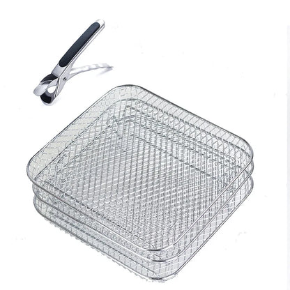 Stainless Steel Grill Basket Non-stick Mesh Basket Set Air Fryer Tray Wire Rack Roasting Basket