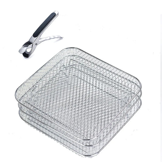 Stainless Steel Grill Basket Non-stick Mesh Basket Set Air Fryer Tray Wire Rack Roasting Basket
