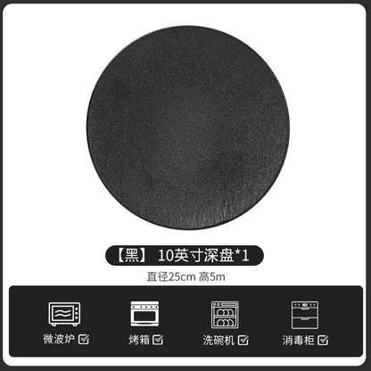 European-Style Minimalist Ceramic Tableware Set Black White Slate Series Includes Rice Bowls Plates Dishes-Available