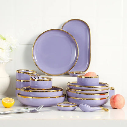 Luxury Elegant Vintage Hotel Restaurant Home Porcelain Tableware Gold Edge Ceramic Bowl Dinner Plates Dishes Dinnerware Set
