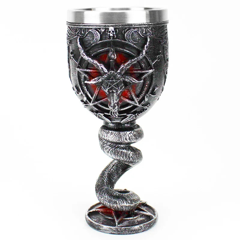 Baphomet Mug Tankard Stainless Steel Resin 3D Baphomet Pentagram Sabbatic Gothic Wicca Pagan Horn Beer Tankard Cup Mugs 600ml