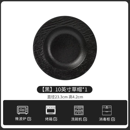European-Style Minimalist Ceramic Tableware Set Black White Slate Series Includes Rice Bowls Plates Dishes-Available