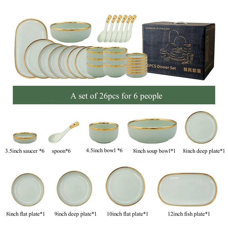 Luxury Elegant Vintage Hotel Restaurant Home Porcelain Tableware Gold Edge Ceramic Bowl Dinner Plates Dishes Dinnerware Set