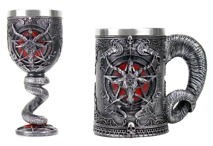 Baphomet Mug Tankard Stainless Steel Resin 3D Baphomet Pentagram Sabbatic Gothic Wicca Pagan Horn Beer Tankard Cup Mugs 600ml