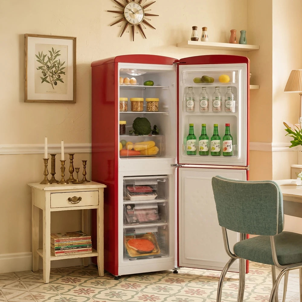 MDRF160-RE Retro160L Frost-Free Energy Efficient Electric Refrigerator Bottom Mount Freezer Air Cooling Stainless Portable Hotel