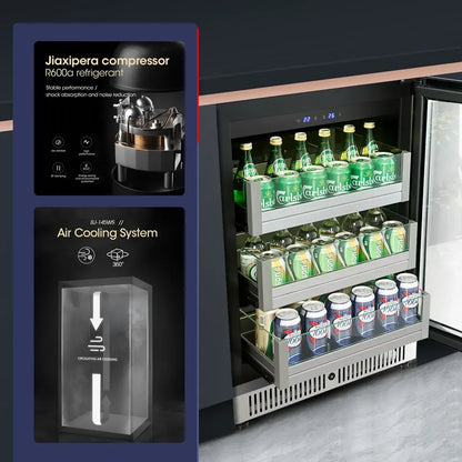 Factory Supply Black Color Beer Beverages Cooler 110L Stainless Steel Built-In Glass Door Refrigerator with Lock