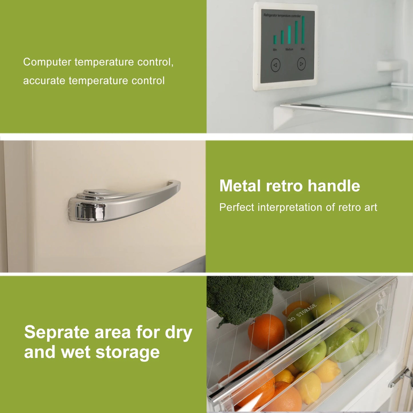 Retro Bottom Freezer Refrigerator for Home Total No Frost Electrical Thermostat Control Bottle Storage Shelf,8.83 Cu.ft
