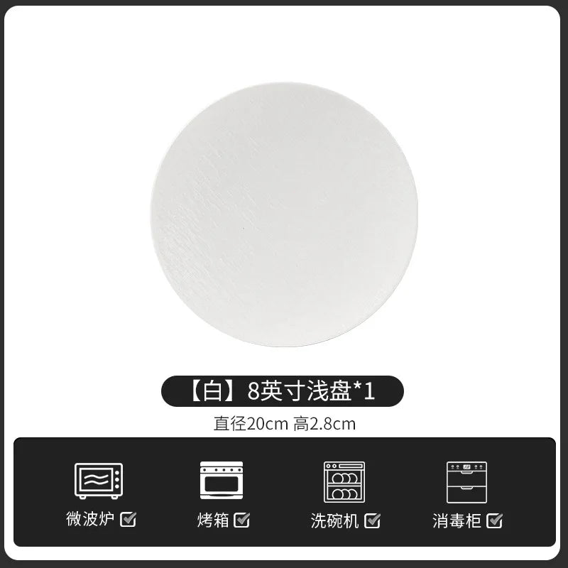 European-Style Minimalist Ceramic Tableware Set Black White Slate Series Includes Rice Bowls Plates Dishes-Available