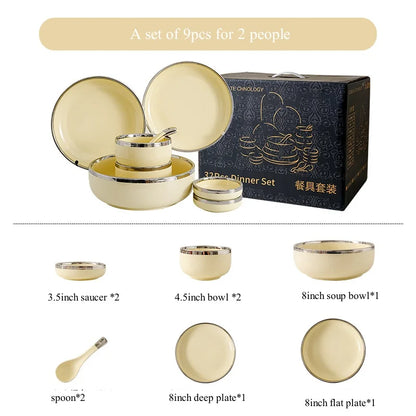 Luxury Elegant Vintage Hotel Restaurant Home Porcelain Tableware Gold Edge Ceramic Bowl Dinner Plates Dishes Dinnerware Set