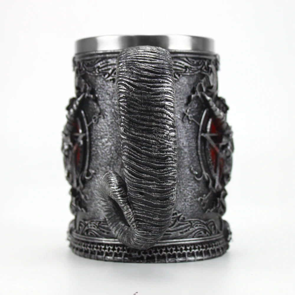 Baphomet Mug Tankard Stainless Steel Resin 3D Baphomet Pentagram Sabbatic Gothic Wicca Pagan Horn Beer Tankard Cup Mugs 600ml