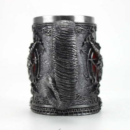 Baphomet Mug Tankard Stainless Steel Resin 3D Baphomet Pentagram Sabbatic Gothic Wicca Pagan Horn Beer Tankard Cup Mugs 600ml