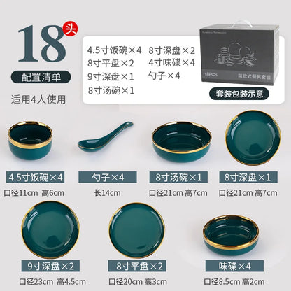 Luxury Elegant Vintage Hotel Restaurant Home Porcelain Tableware Gold Edge Ceramic Bowl Dinner Plates Dishes Dinnerware Set
