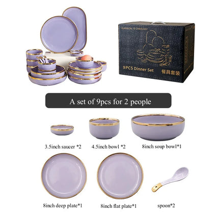Luxury Elegant Vintage Hotel Restaurant Home Porcelain Tableware Gold Edge Ceramic Bowl Dinner Plates Dishes Dinnerware Set
