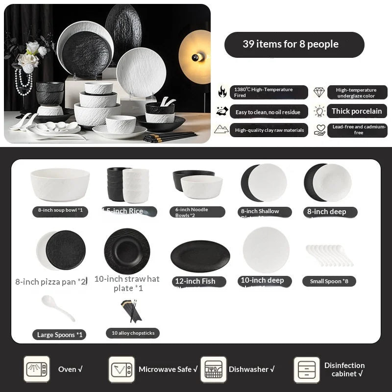 2026 New Underglaze Bowls Plates 55-Piece Luxury Ceramic Tableware Set Modern Porcelain Bone China Tableware Set Factory Direct
