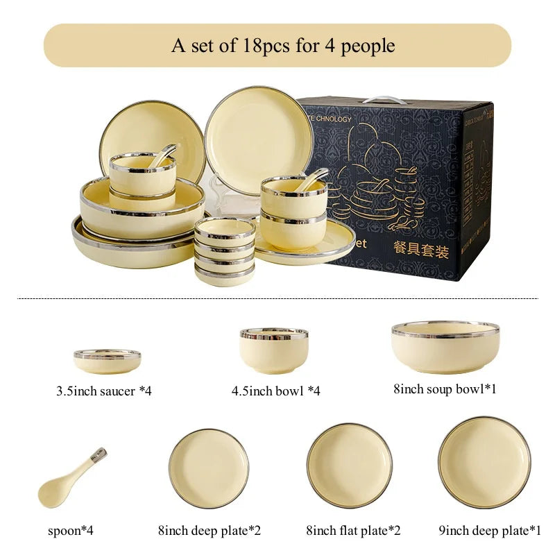 Luxury Elegant Vintage Hotel Restaurant Home Porcelain Tableware Gold Edge Ceramic Bowl Dinner Plates Dishes Dinnerware Set