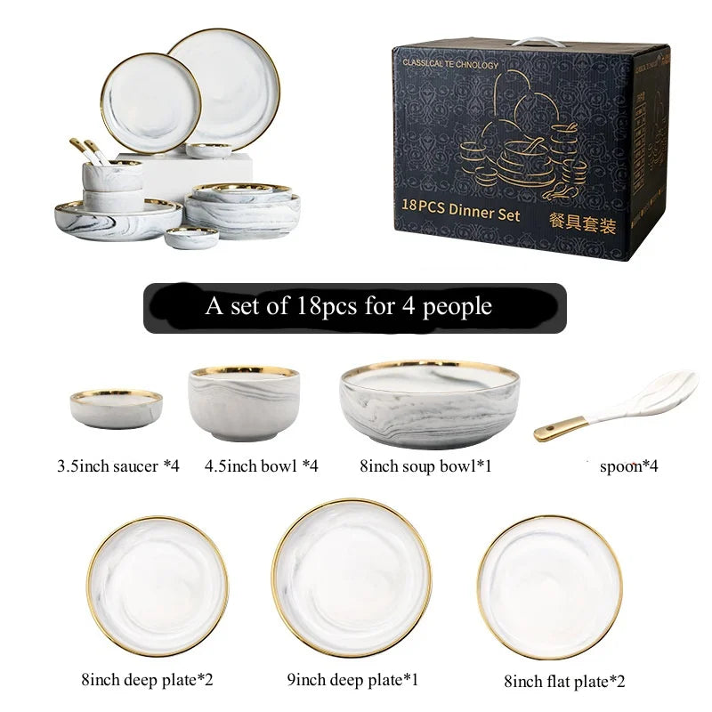 Luxury Elegant Vintage Hotel Restaurant Home Porcelain Tableware Gold Edge Ceramic Bowl Dinner Plates Dishes Dinnerware Set