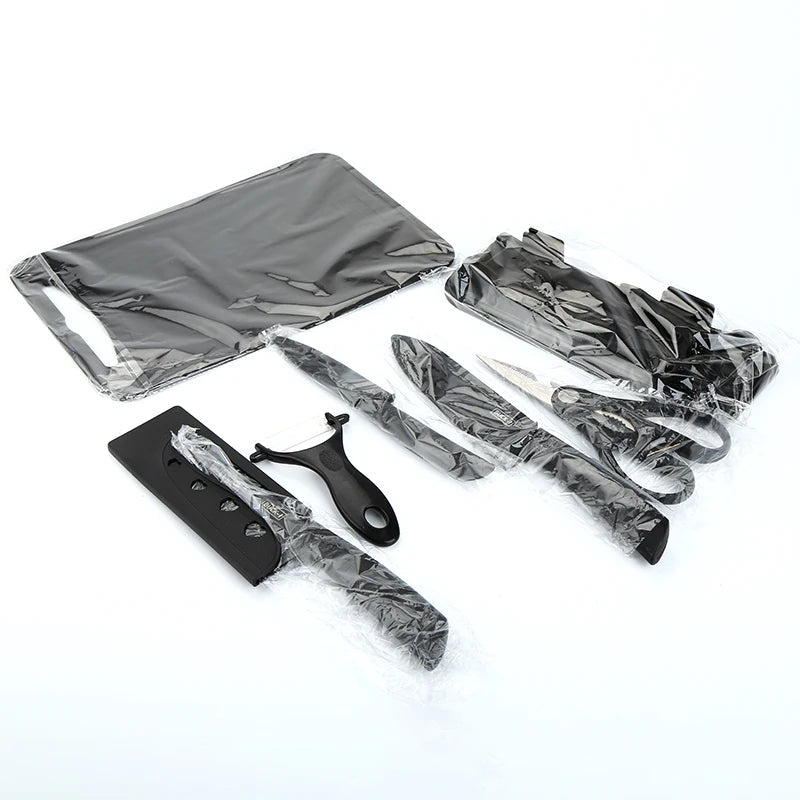 6-Piece Stainless Steel Eco-Friendly Kitchen Knife Set Extra Sharp Blades Non-Stick Coating Cutting Board Stand Right Knives