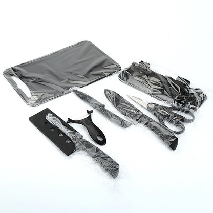 6-Piece Stainless Steel Eco-Friendly Kitchen Knife Set Extra Sharp Blades Non-Stick Coating Cutting Board Stand Right Knives