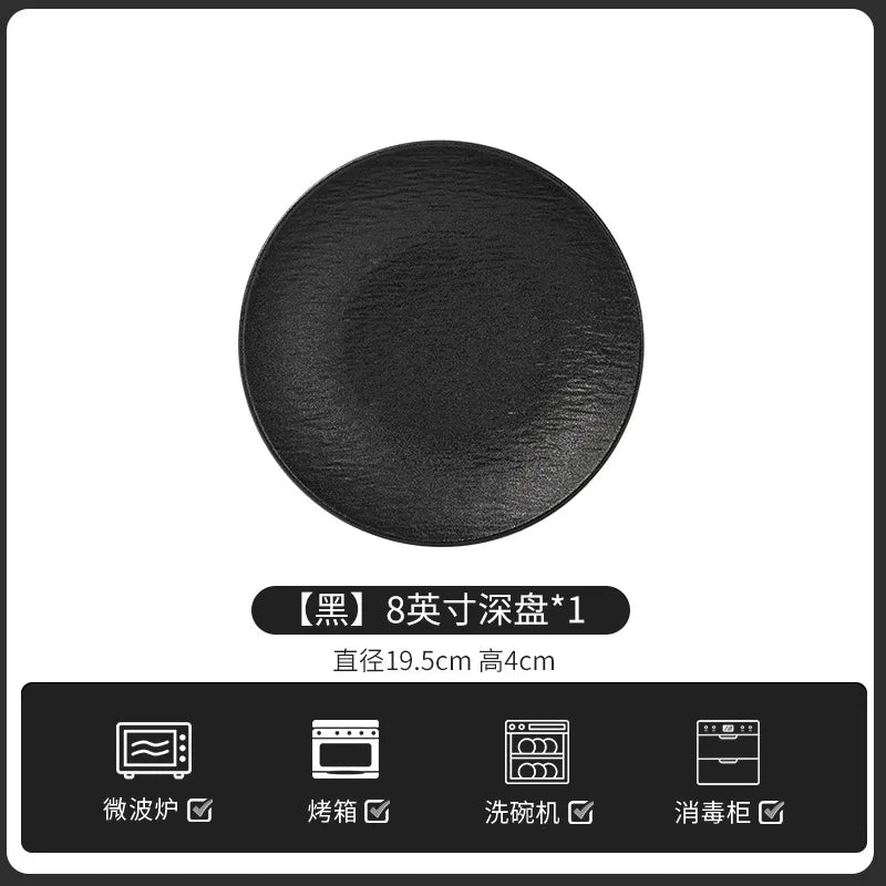 European-Style Minimalist Ceramic Tableware Set Black White Slate Series Includes Rice Bowls Plates Dishes-Available
