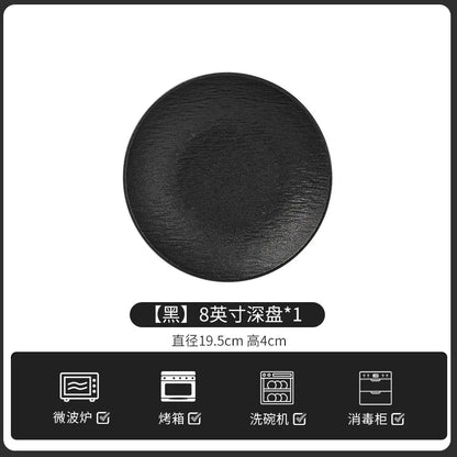 European-Style Minimalist Ceramic Tableware Set Black White Slate Series Includes Rice Bowls Plates Dishes-Available