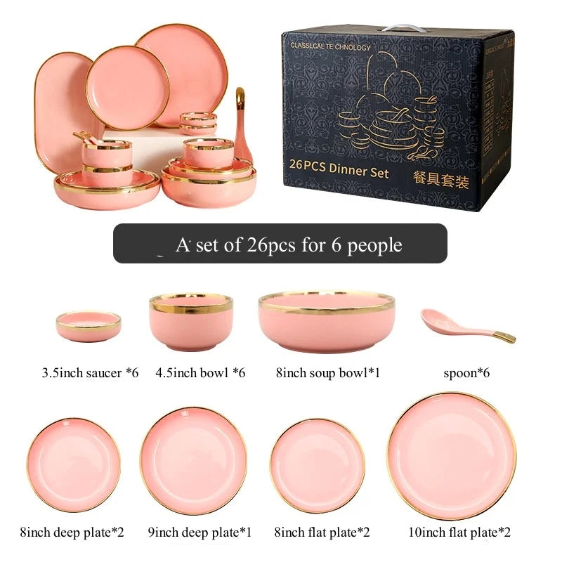 Luxury Elegant Vintage Hotel Restaurant Home Porcelain Tableware Gold Edge Ceramic Bowl Dinner Plates Dishes Dinnerware Set