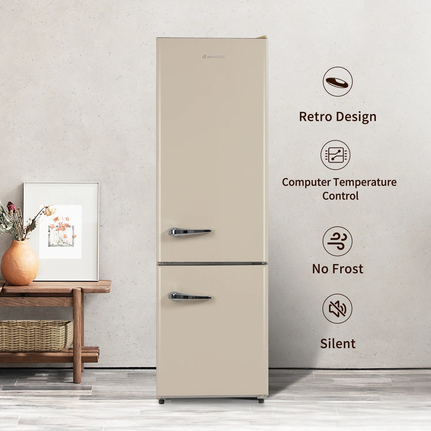 Retro Bottom Freezer Refrigerator for Home Total No Frost Electrical Thermostat Control Bottle Storage Shelf,8.83 Cu.ft