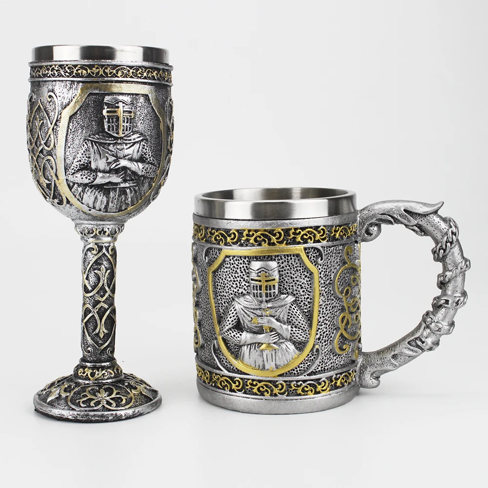 3D Knight Mug Wine Goblet BEST Birthday Halloween Father's Day Gift Resin Outer Stainless Steel Inwall Cool Retro Wine Glass
