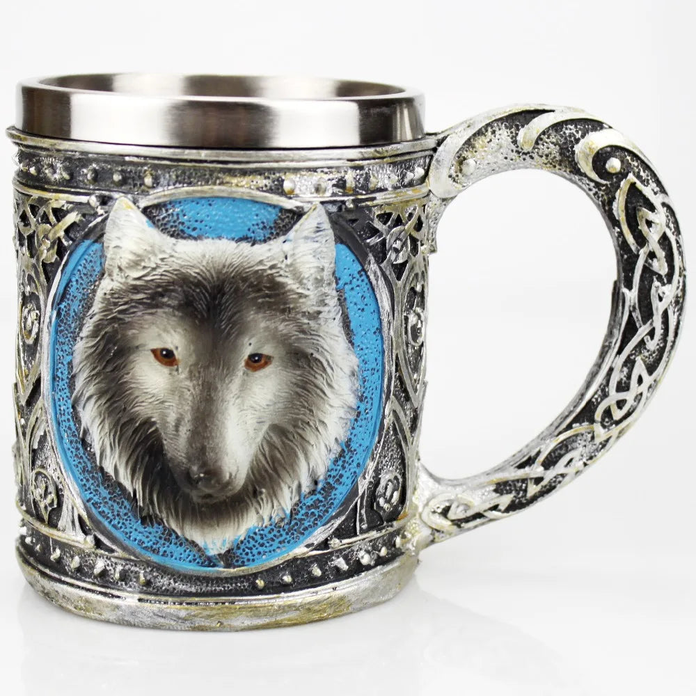 Stainless Steel Skull Mug Contain Viking Skeleton Death Grim Knight Gothic Design Coffee Beer Tankard Mugs BEST Halloween Gift