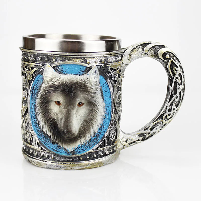 Stainless Steel Skull Mug Contain Viking Skeleton Death Grim Knight Gothic Design Coffee Beer Tankard Mugs BEST Halloween Gift