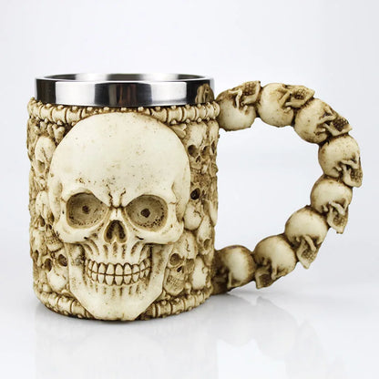 Stainless Steel Skull Mug Contain Viking Skeleton Death Grim Knight Gothic Design Coffee Beer Tankard Mugs BEST Halloween Gift
