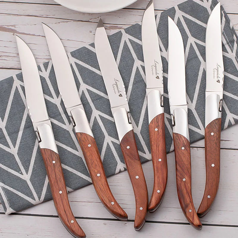 2/4/6/10pcs 8.25inch Laguiole Steak Knives Wood Cutlery Tableware Korean Japanese Dinnerware Rose Wooden Handle Dinner Forks