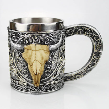 Stainless Steel Skull Mug Contain Viking Skeleton Death Grim Knight Gothic Design Coffee Beer Tankard Mugs BEST Halloween Gift