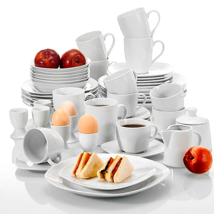 MALACASA Series Elisa 50-Piece Tableware Dinner Set with 6 Cups,Saucers,Mug,Egg Cups,Bowls,Dessert Soup Dinner Plates Service