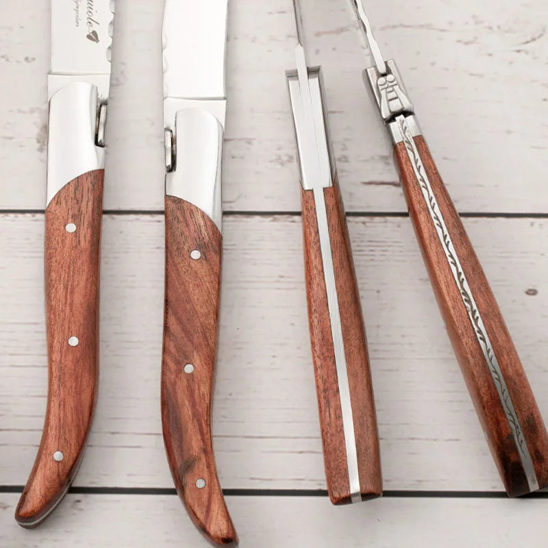 2/4/6/10pcs 8.25inch Laguiole Steak Knives Wood Cutlery Tableware Korean Japanese Dinnerware Rose Wooden Handle Dinner Forks
