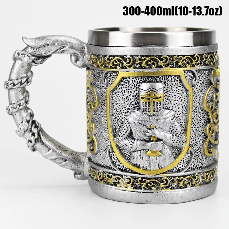 3D Knight Mug Wine Goblet BEST Birthday Halloween Father's Day Gift Resin Outer Stainless Steel Inwall Cool Retro Wine Glass