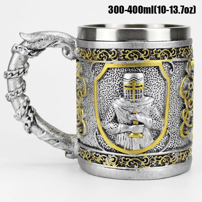 3D Knight Mug Wine Goblet BEST Birthday Halloween Father's Day Gift Resin Outer Stainless Steel Inwall Cool Retro Wine Glass